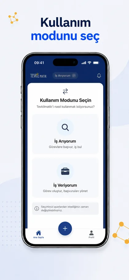 TevkilMatik kullanım modu seçimi ekranı